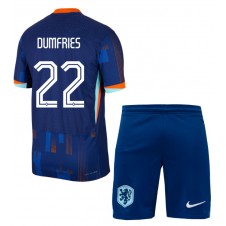 Nederland Denzel Dumfries #22 Bortedraktsett Barn EM 2024 Kortermet (+ korte bukser)